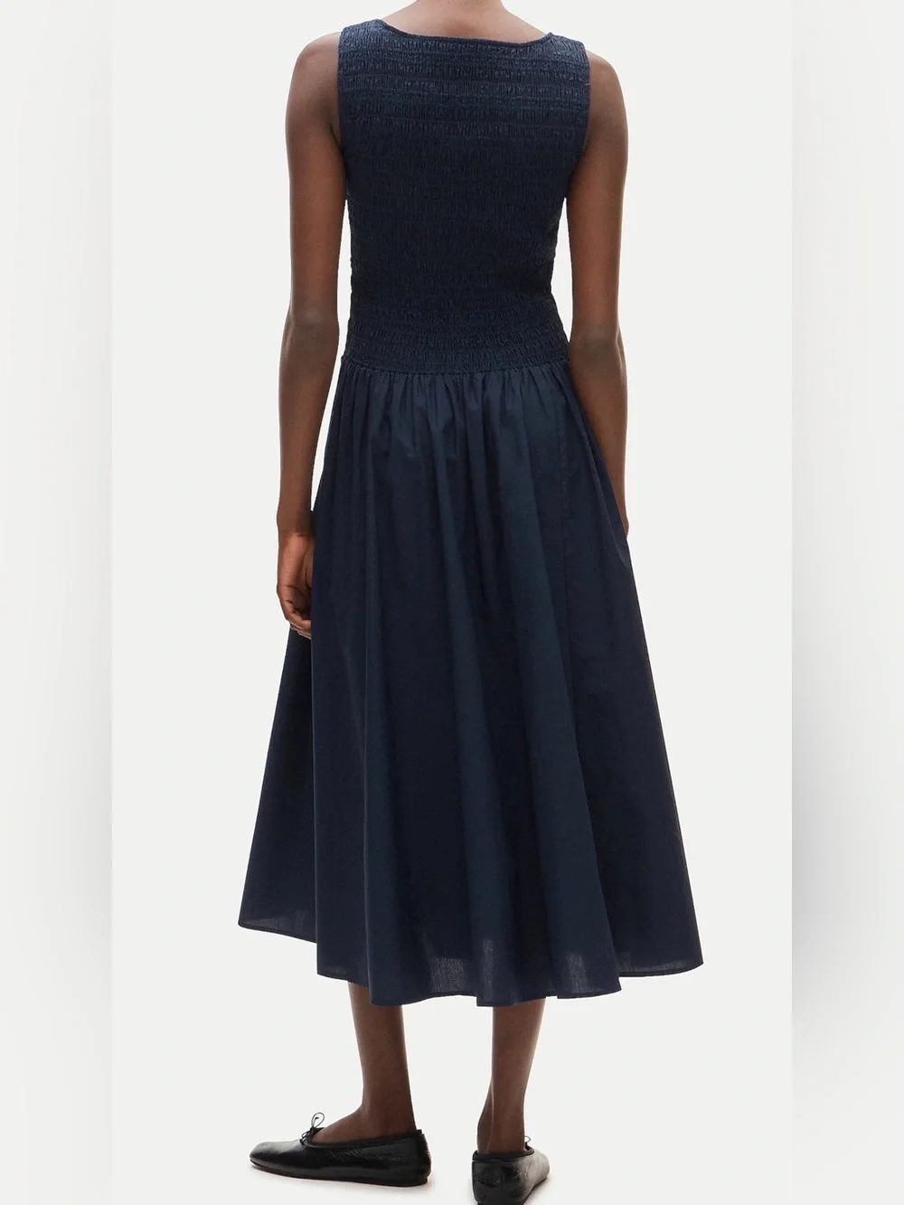 J.Crew Lina Smocked Midi Dress Navy Cotton Sleeveless NWT Size Small